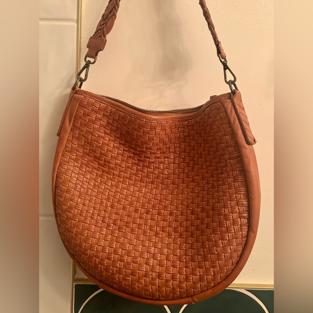 Large Woven Tan Leather Shoulder Bag